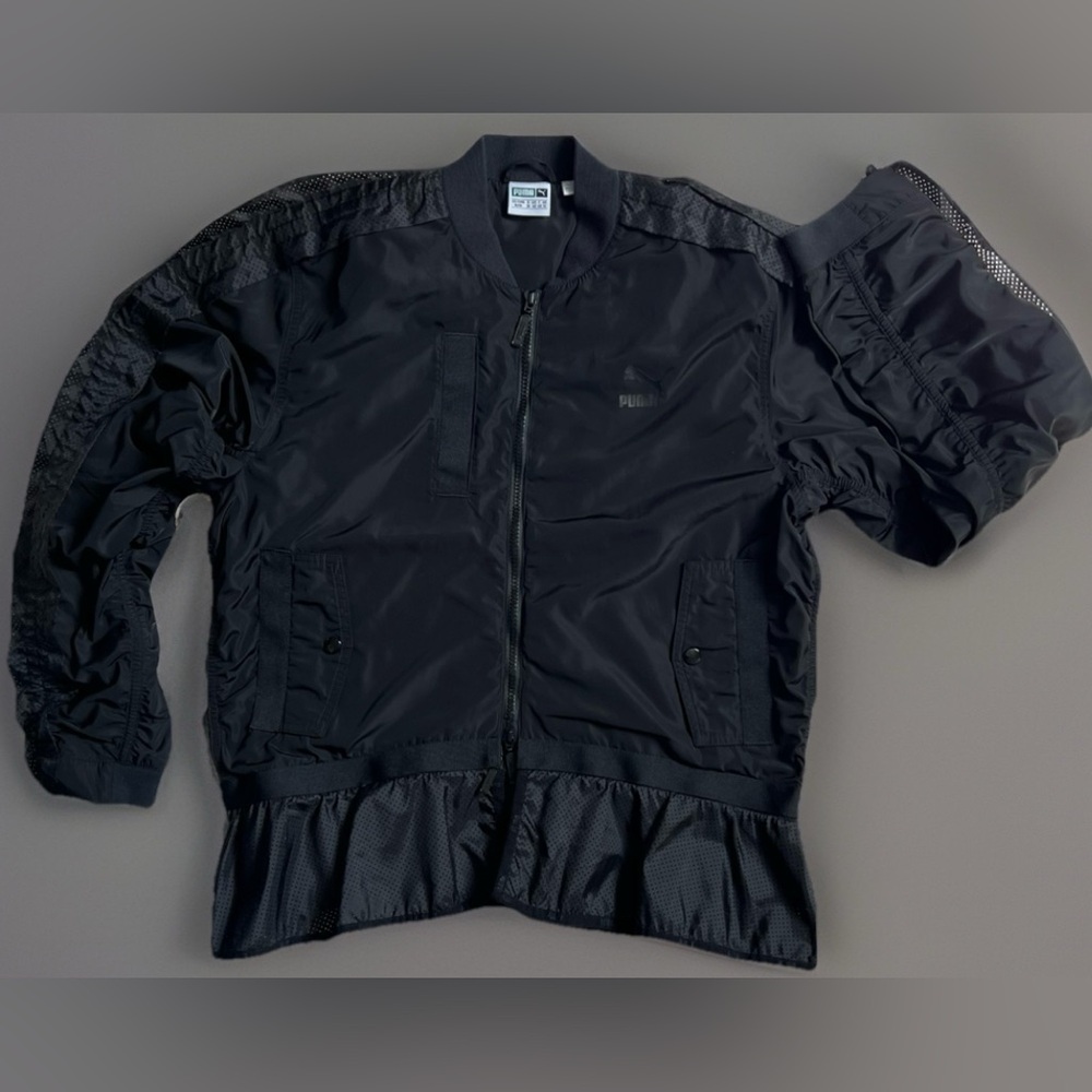 PUMA Extreme Frill Bomber Jacket Removable Ruffle Hem Black Medium Style 573540